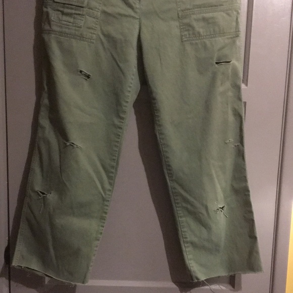 RL Vintage CARGO RALPH LAUREN WIDE LEG Army Green PANTS Raw Hem Size 12 - Picture 4 of 14